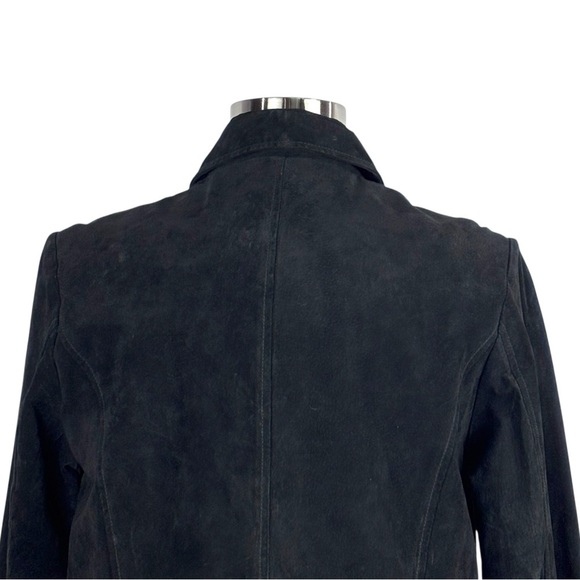 Y2K BLACK SUEDE LEATHER BUTTON DOWN COLLARED CAR COAT JACKET D & CO - Picture 9 of 14